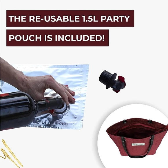 NWT-PortoVino City Tote Bag - Canvas Wine Purse with Hidden Spout and Dispenser - Picture 6 of 15